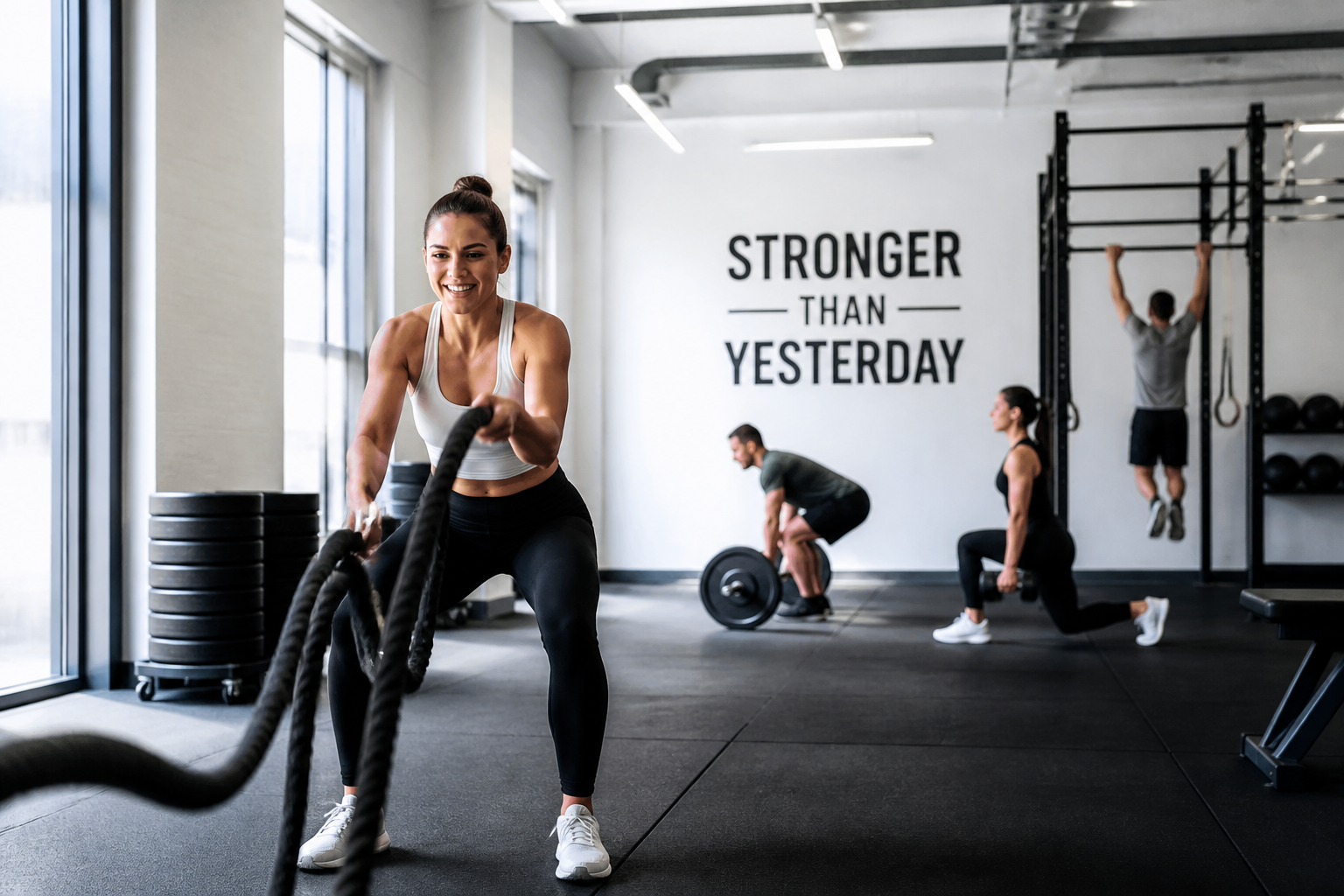 Gimnasio y estudio fitness con ambiente luminoso